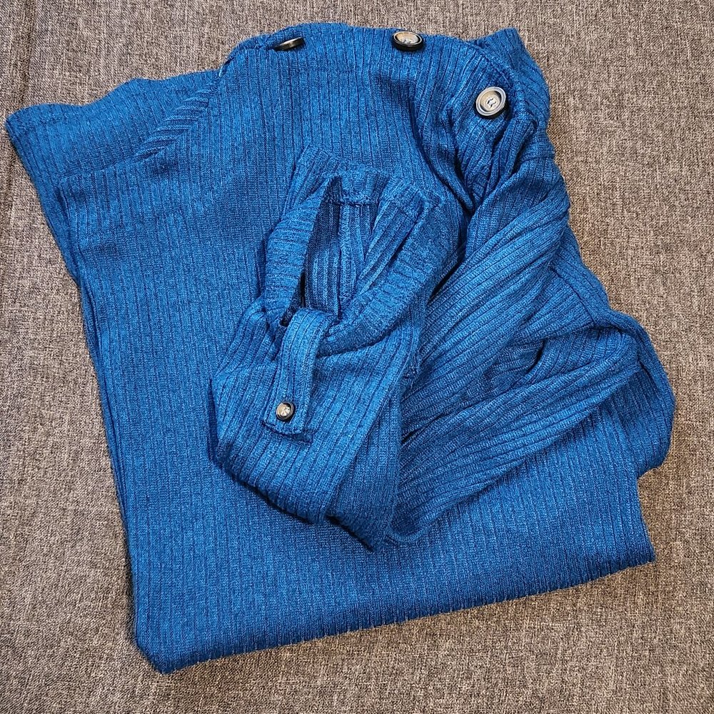 Blue Ribbed Long Sleeve Shirt, Women's 2x